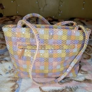 EUC Vintage Pinky Pastel Checkered Shoulder Bag Genuine Leather